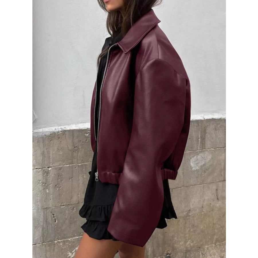 Faux Leather Zip Up Jacket Apparel and Accessories