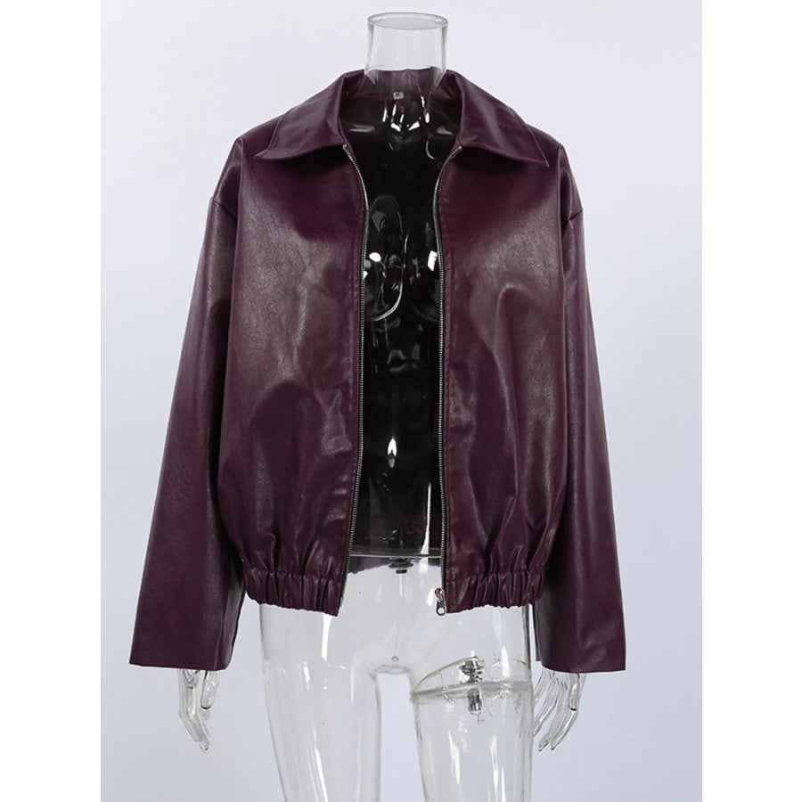 Faux Leather Zip Up Jacket Apparel and Accessories