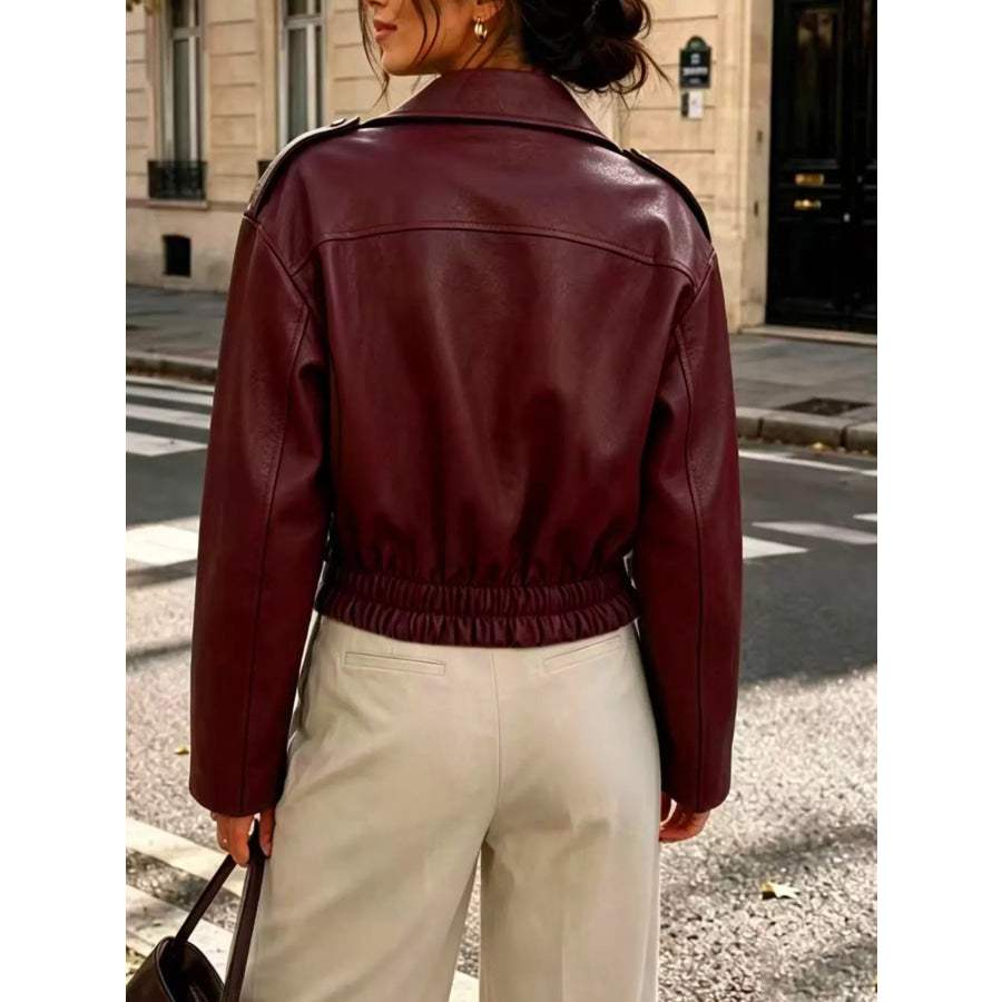 Faux Leather Zip Up Jacket Apparel and Accessories
