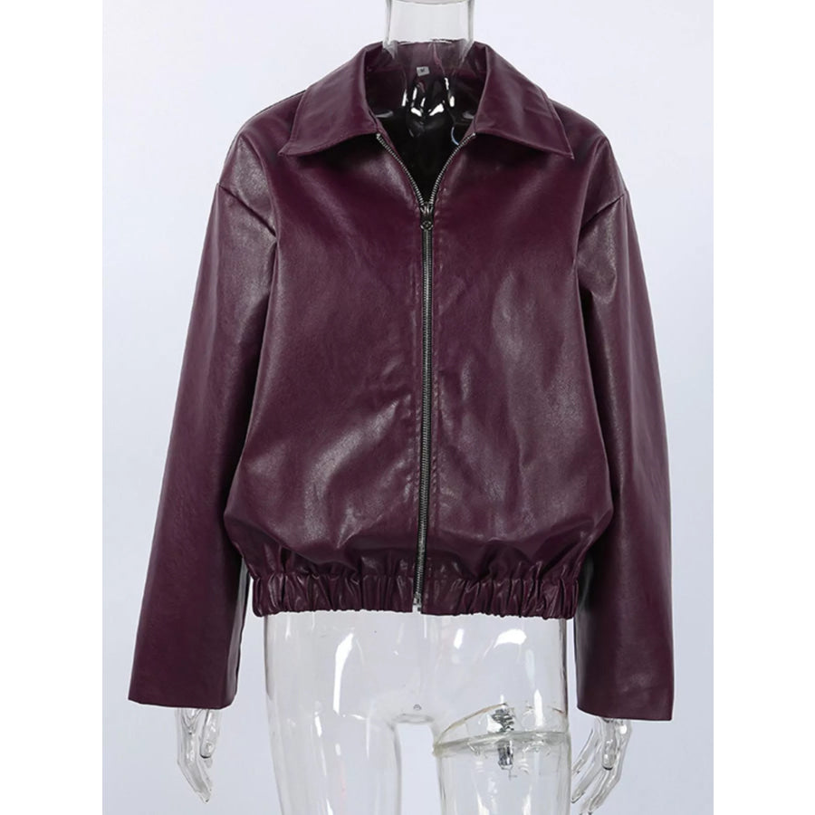 Faux Leather Zip Up Jacket Apparel and Accessories