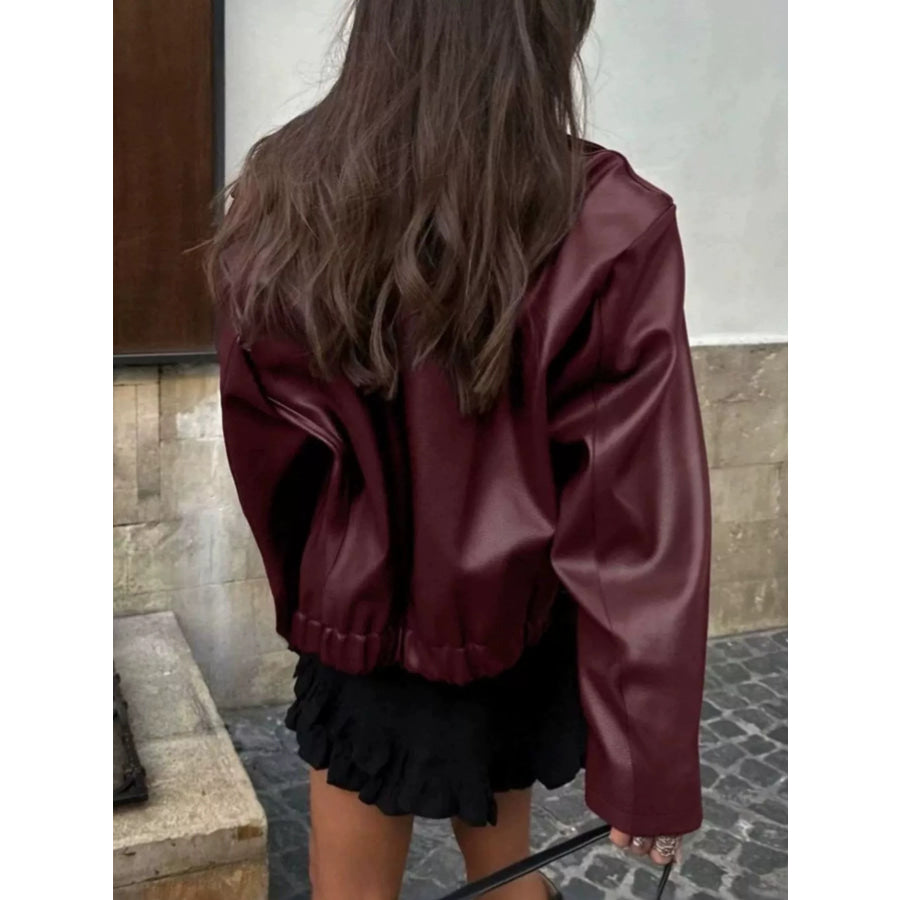 Faux Leather Zip Up Jacket Apparel and Accessories