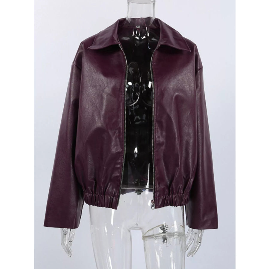 Faux Leather Zip Up Jacket Apparel and Accessories