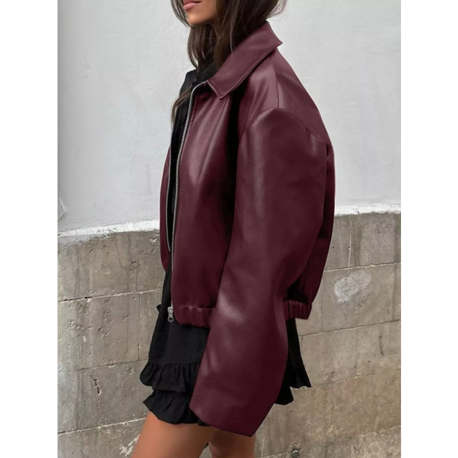Faux Leather Zip Up Jacket Apparel and Accessories