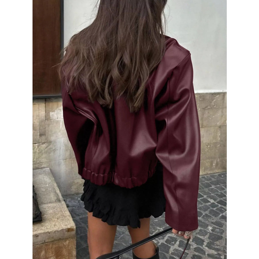 Faux Leather Zip Up Jacket Apparel and Accessories