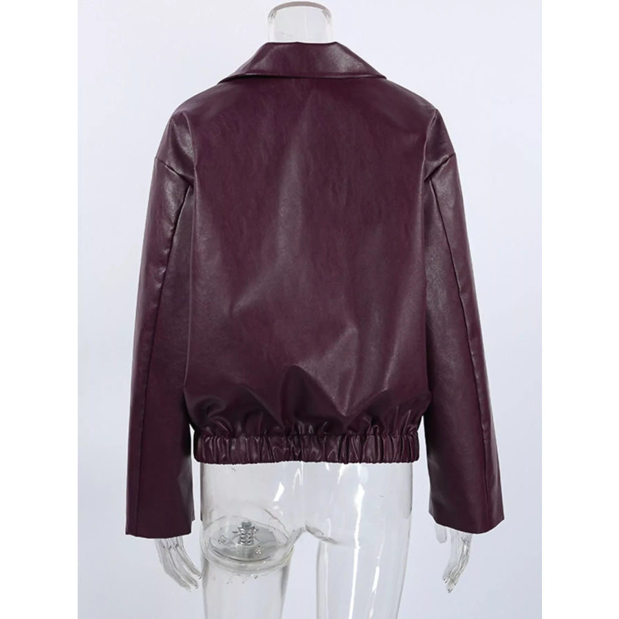 Faux Leather Zip Up Jacket Apparel and Accessories