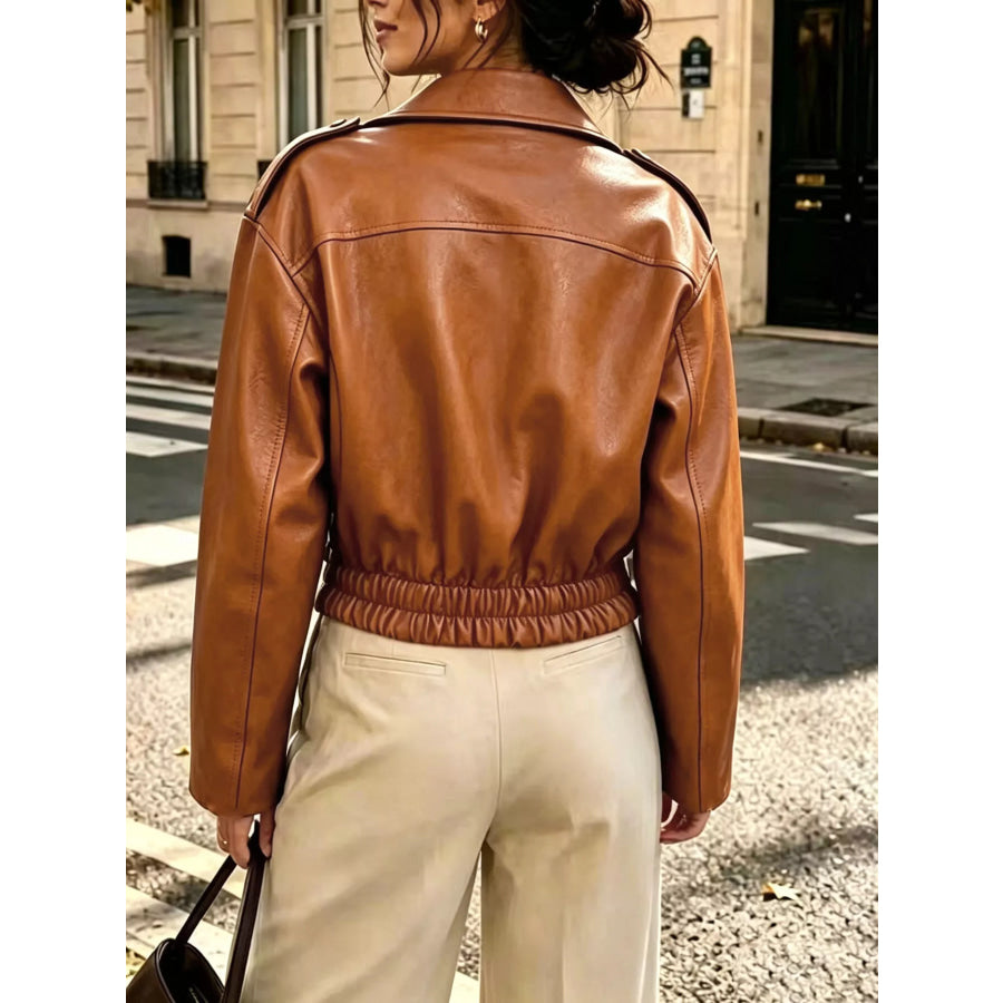 Faux Leather Zip Up Jacket Apparel and Accessories