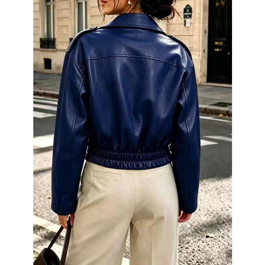 Faux Leather Zip Up Jacket Apparel and Accessories