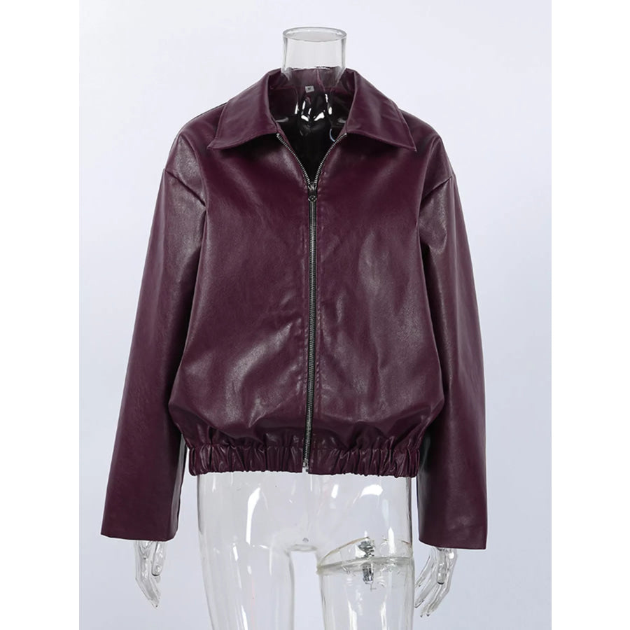 Faux Leather Zip Up Jacket Apparel and Accessories