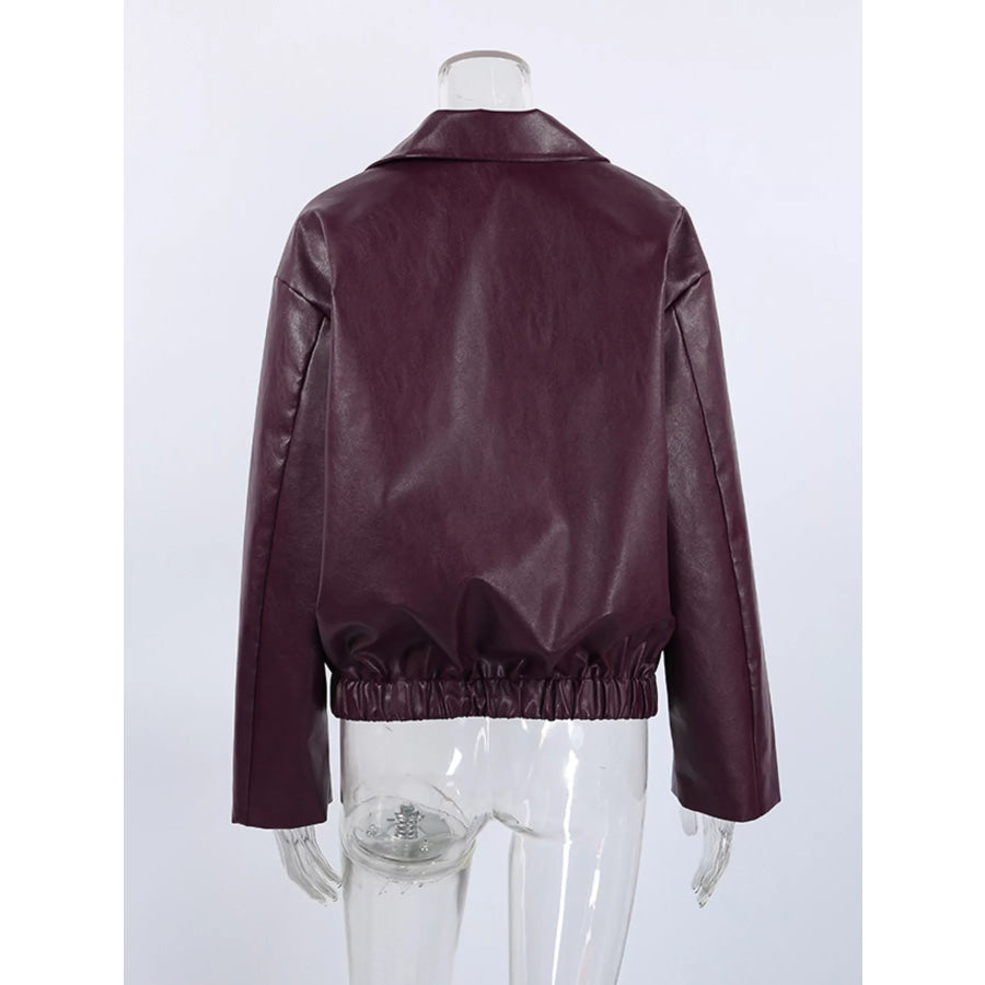 Faux Leather Zip Up Jacket Apparel and Accessories