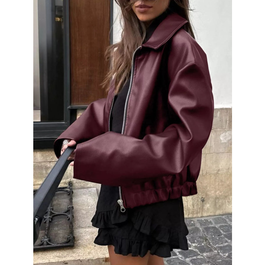 Faux Leather Zip Up Jacket Apparel and Accessories