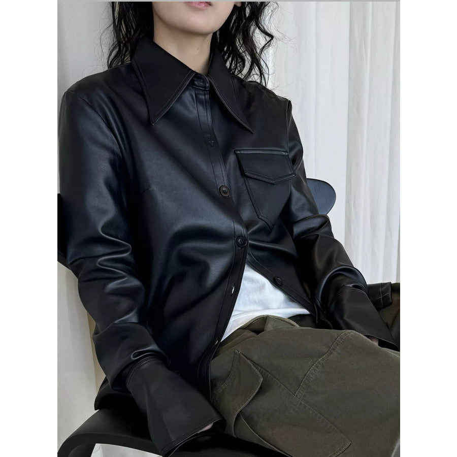 Faux Leather Zip Up Jacket Black / One Size Apparel and Accessories