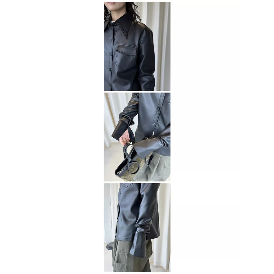 Faux Leather Zip Up Jacket Black / One Size Apparel and Accessories