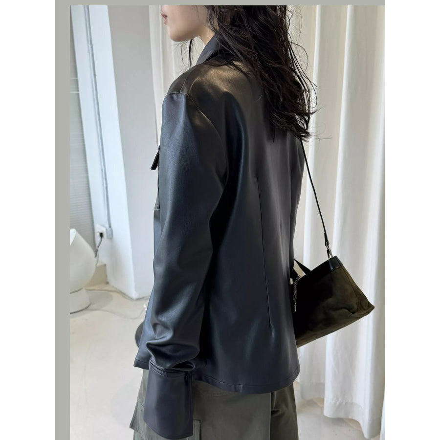 Faux Leather Zip Up Jacket Black / One Size Apparel and Accessories