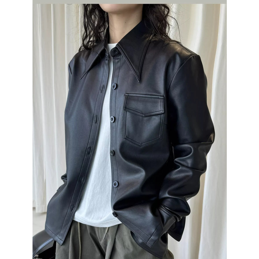 Faux Leather Zip Up Jacket Black / One Size Apparel and Accessories