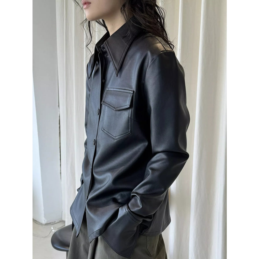 Faux Leather Zip Up Jacket Black / One Size Apparel and Accessories