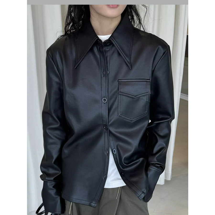 Faux Leather Zip Up Jacket Black / One Size Apparel and Accessories