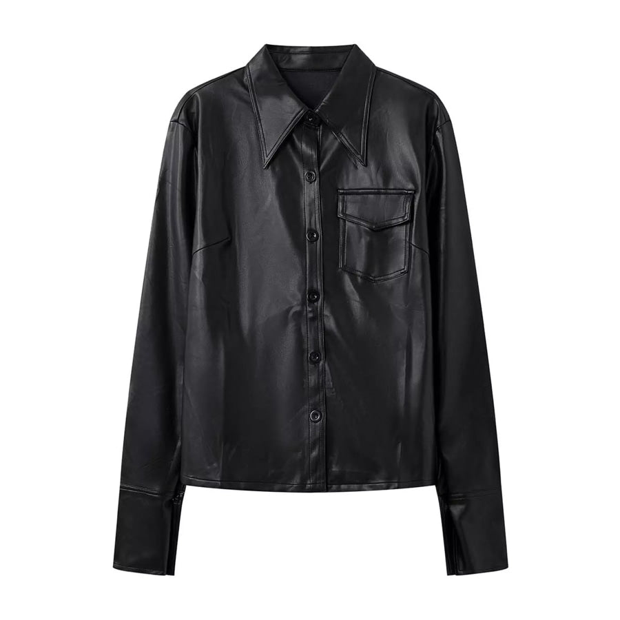 Faux Leather Zip Up Jacket Black / One Size Apparel and Accessories