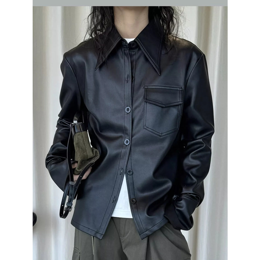 Faux Leather Zip Up Jacket Black / One Size Apparel and Accessories