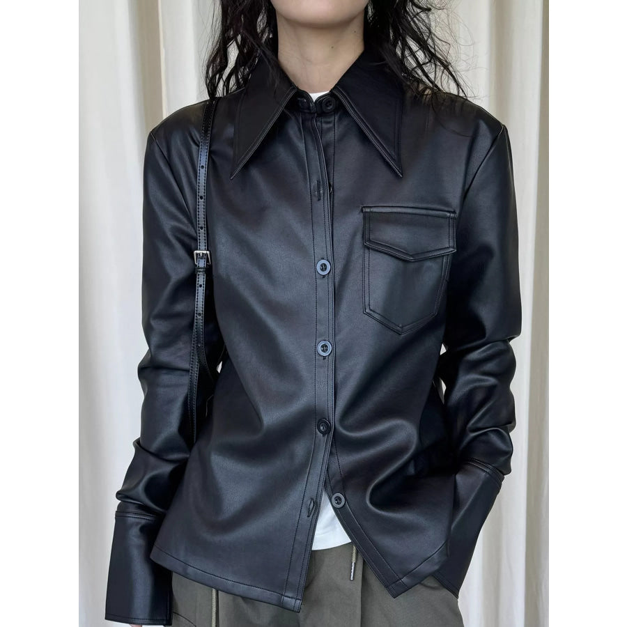 Faux Leather Zip Up Jacket Black / One Size Apparel and Accessories