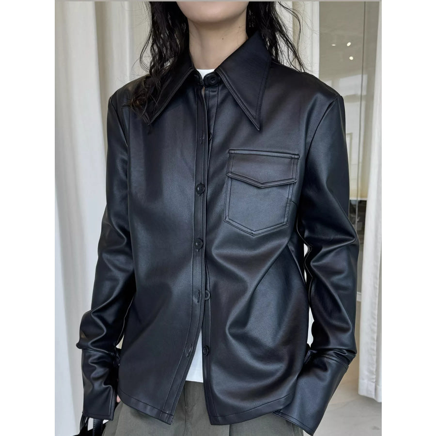 Faux Leather Zip Up Jacket Black / One Size Apparel and Accessories