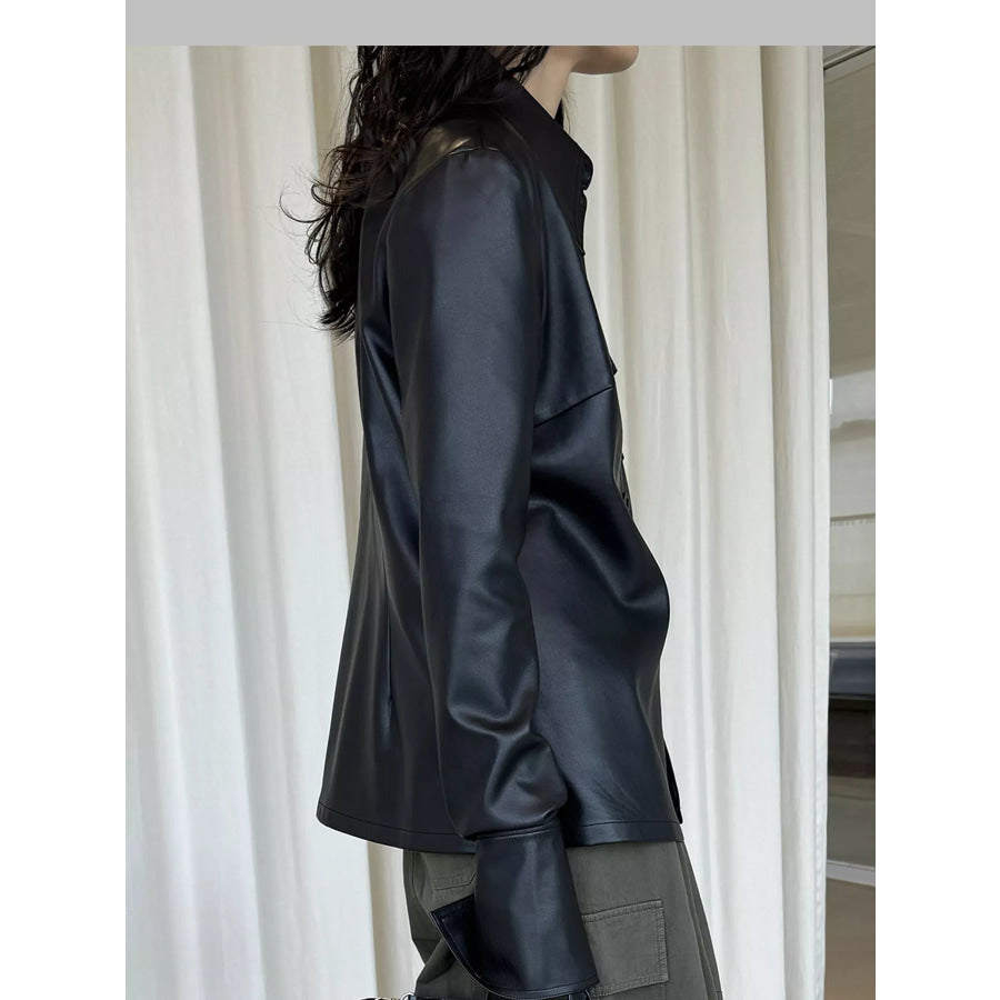 Faux Leather Zip Up Jacket Black / One Size Apparel and Accessories
