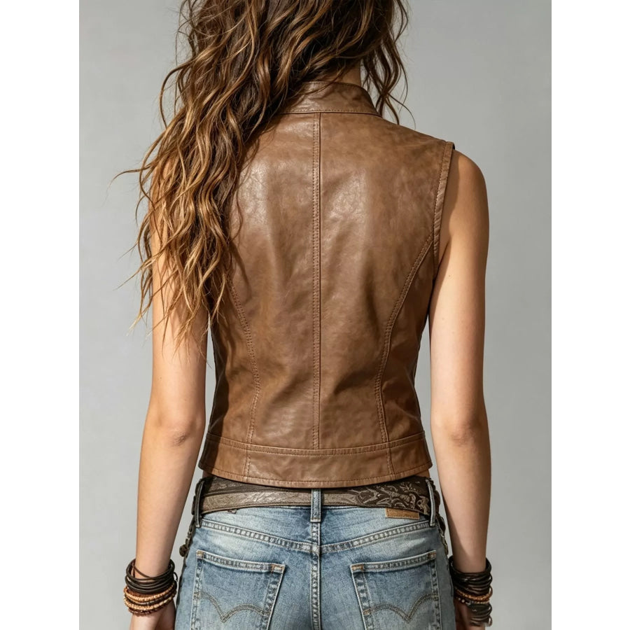 Faux Leather Zip Up Vest Coat Apparel and Accessories
