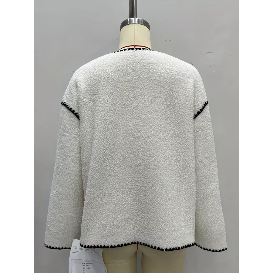 Faux Shearling Contrast Trim Button-Down Outerwear Apparel and Accessories