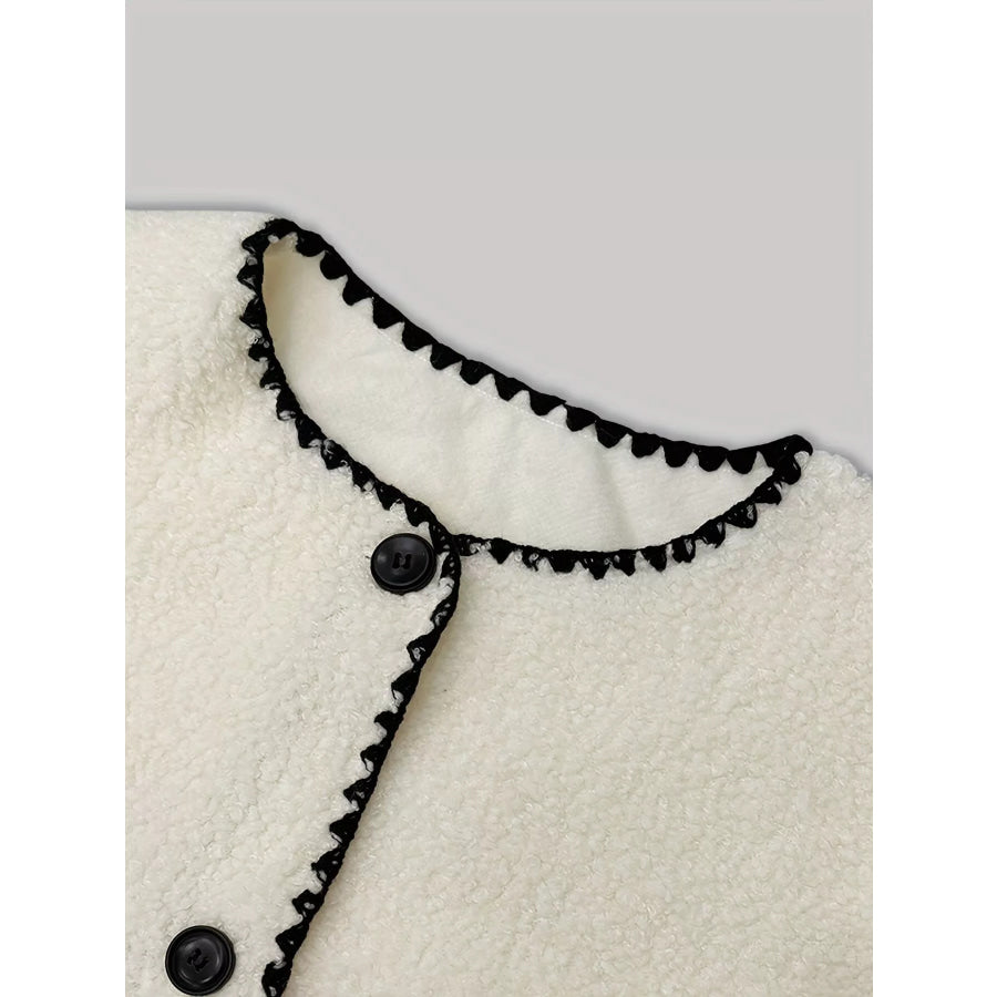 Faux Shearling Contrast Trim Button-Down Outerwear Apparel and Accessories