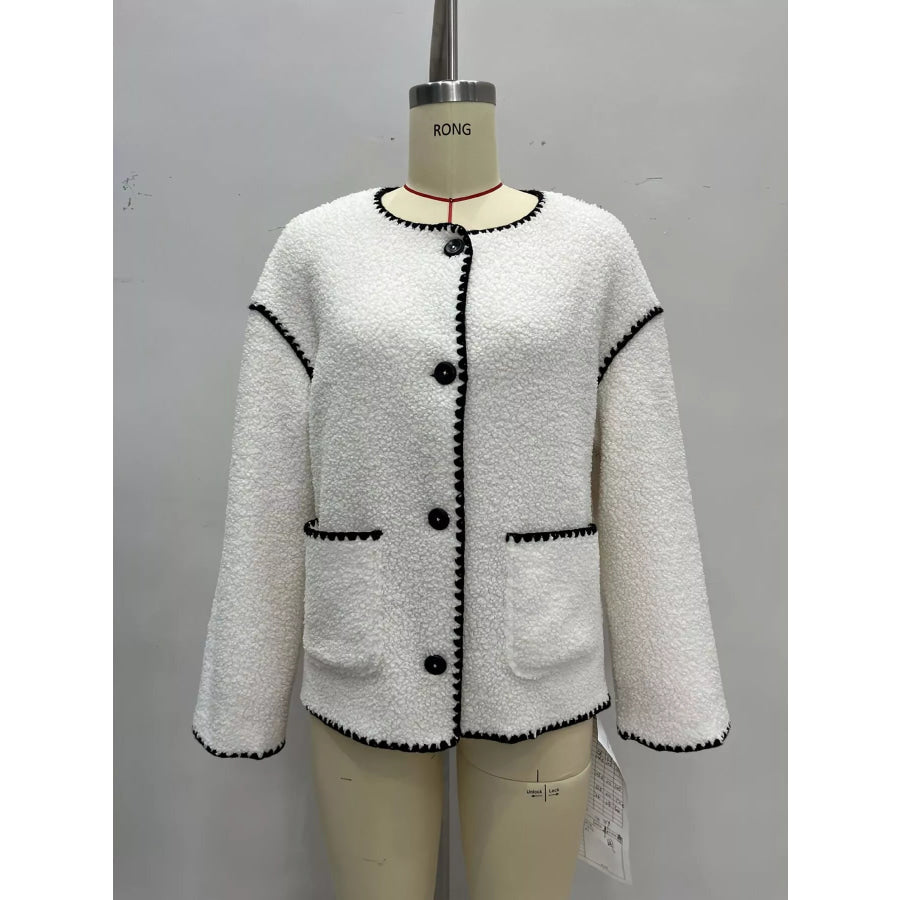 Faux Shearling Contrast Trim Button-Down Outerwear Apparel and Accessories