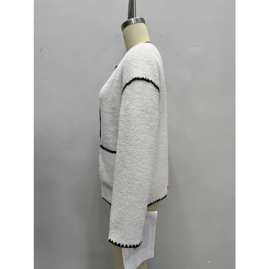 Faux Shearling Contrast Trim Button-Down Outerwear Apparel and Accessories