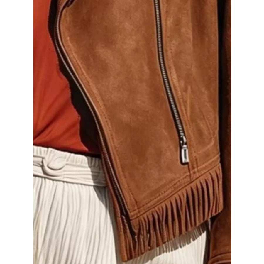 Faux Suede Fringe Moto Jacket Apparel and Accessories