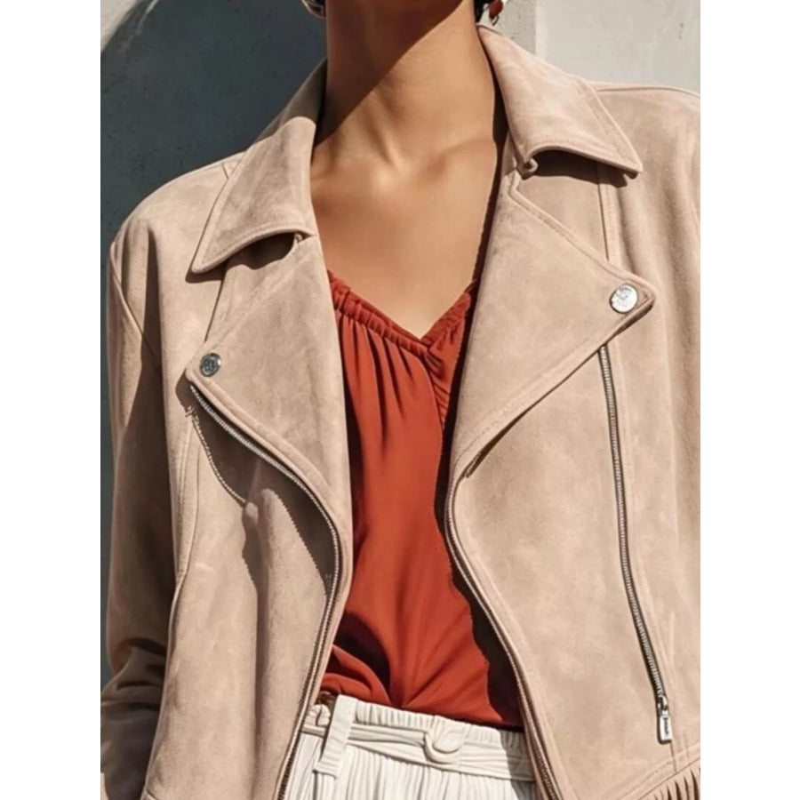 Faux Suede Fringe Moto Jacket Apparel and Accessories
