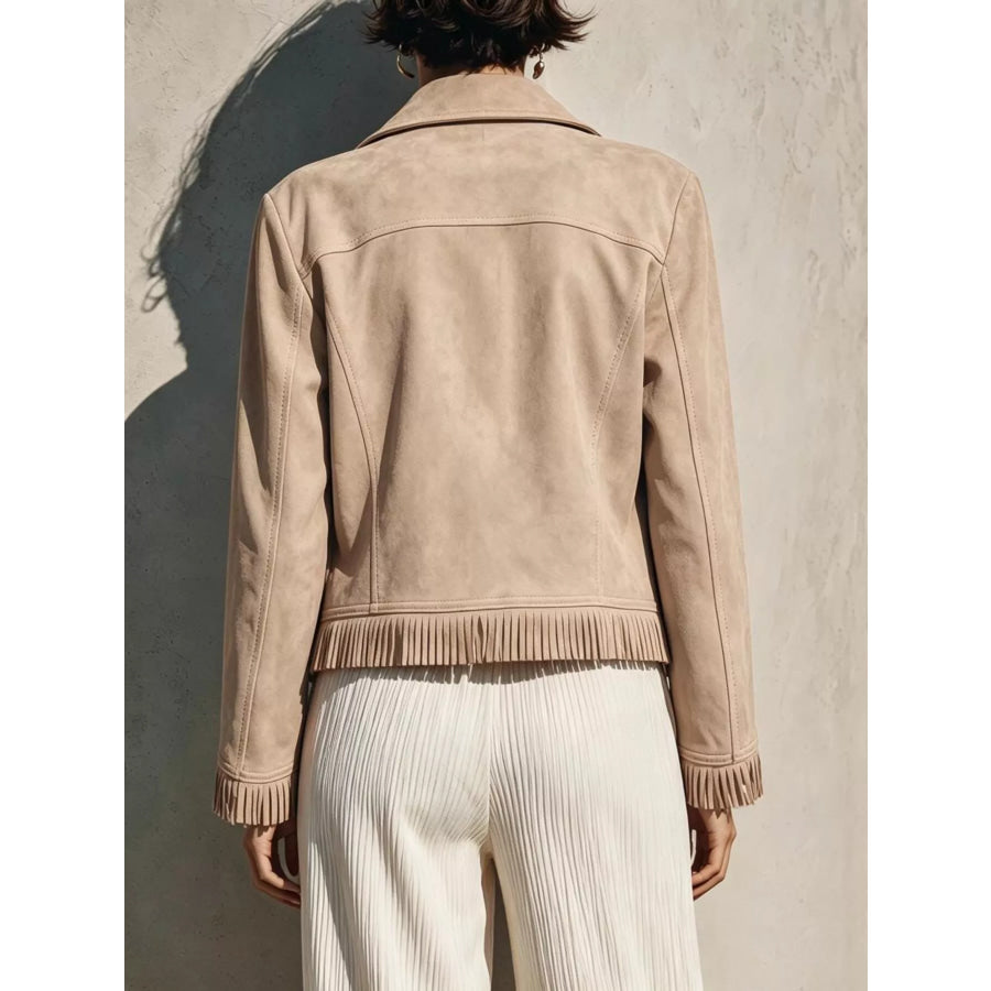 Faux Suede Fringe Moto Jacket Apparel and Accessories