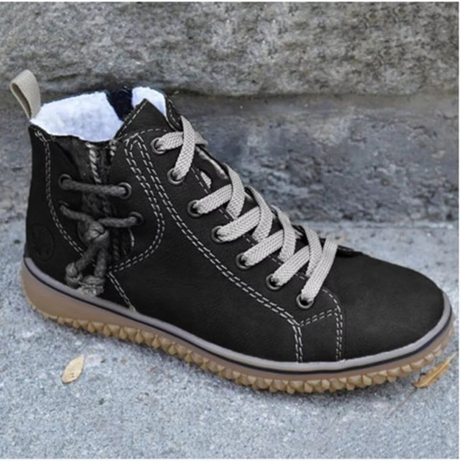 Faux Suede Lace-Up Ankle Boots with Warm Fleece Lining Black / 35 Apparel and Accessories