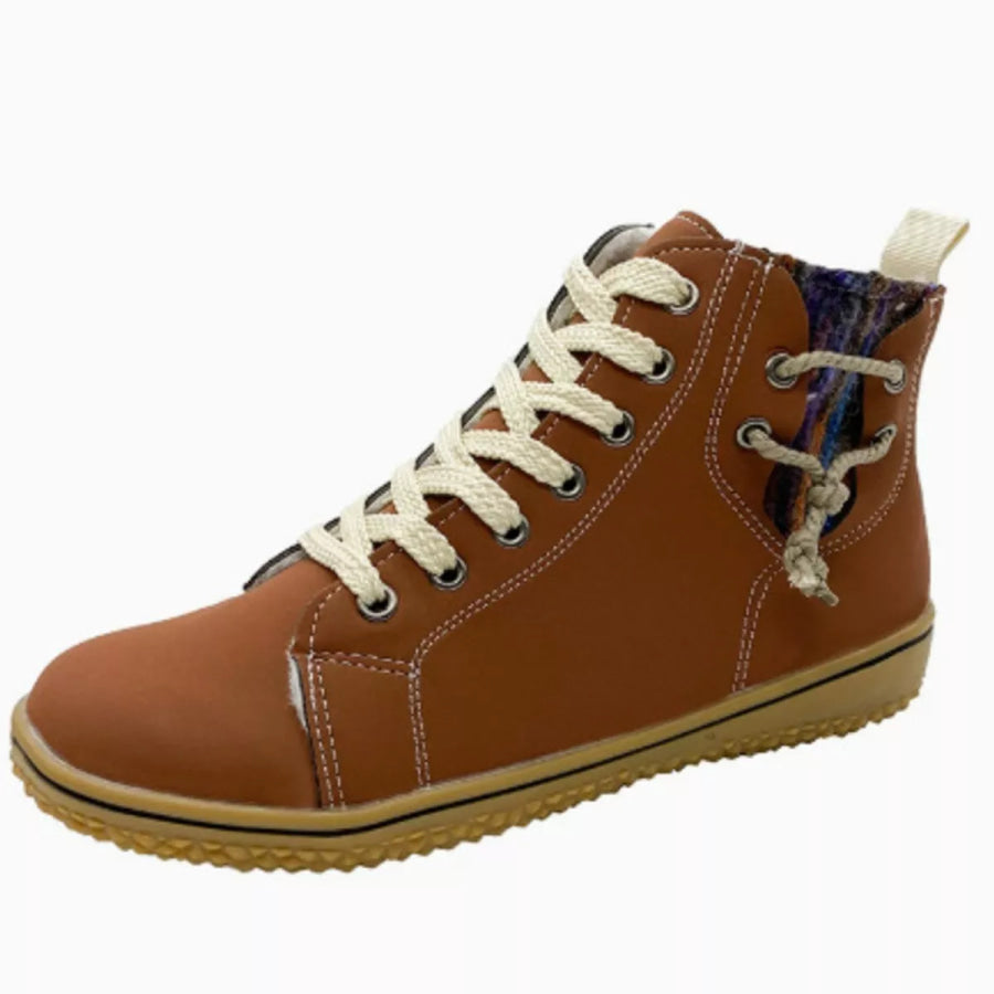 Faux Suede Lace-Up Ankle Boots with Warm Fleece Lining Coffee / 35 Apparel and Accessories