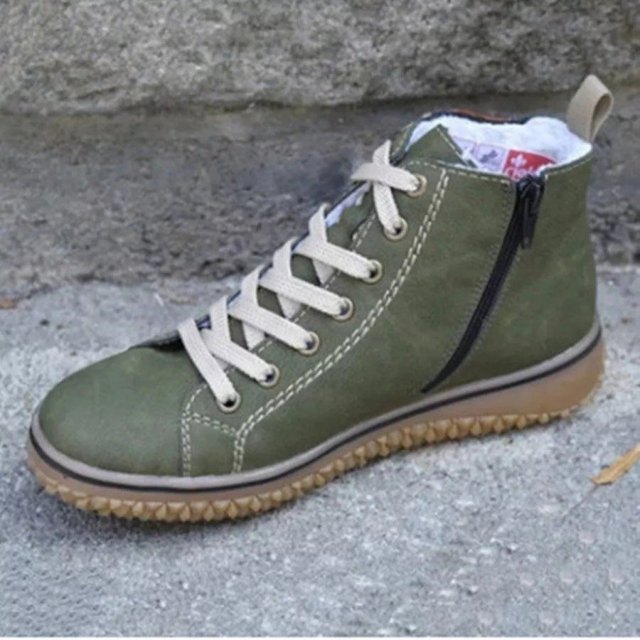 Faux Suede Lace-Up Ankle Boots with Warm Fleece Lining Green / 35 Apparel and Accessories