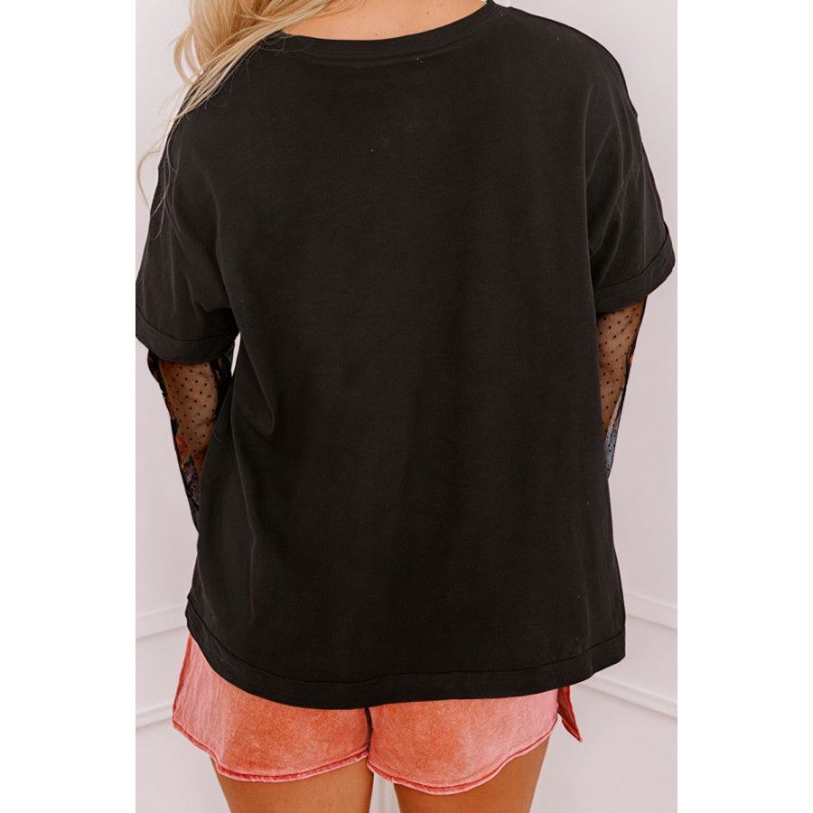 Faux Two Piece Floral Long Sleeve Patchwork Top Black / S Apparel and Accessories