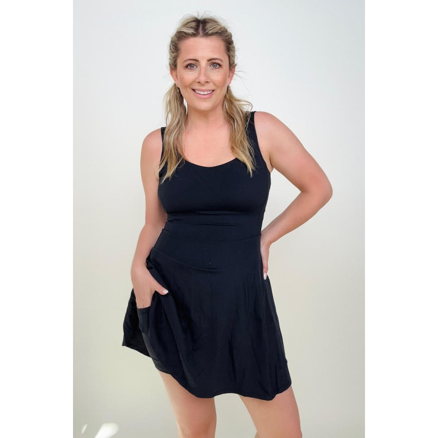 Fawnfit 3 in 1 Athleisure Mini Tank Dress with Built-in Bra &amp; Shorts Black / S Mini Dresses