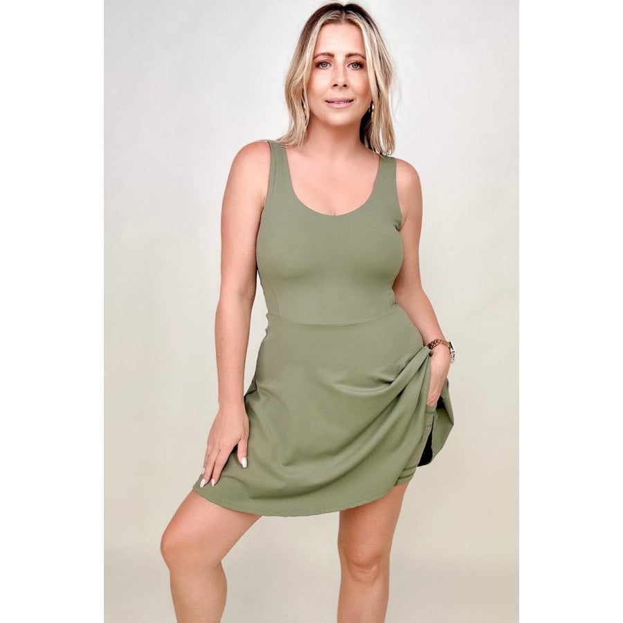 Fawnfit 3 in 1 Athleisure Mini Tank Dress with Built-in Bra &amp; Shorts Mini Dresses