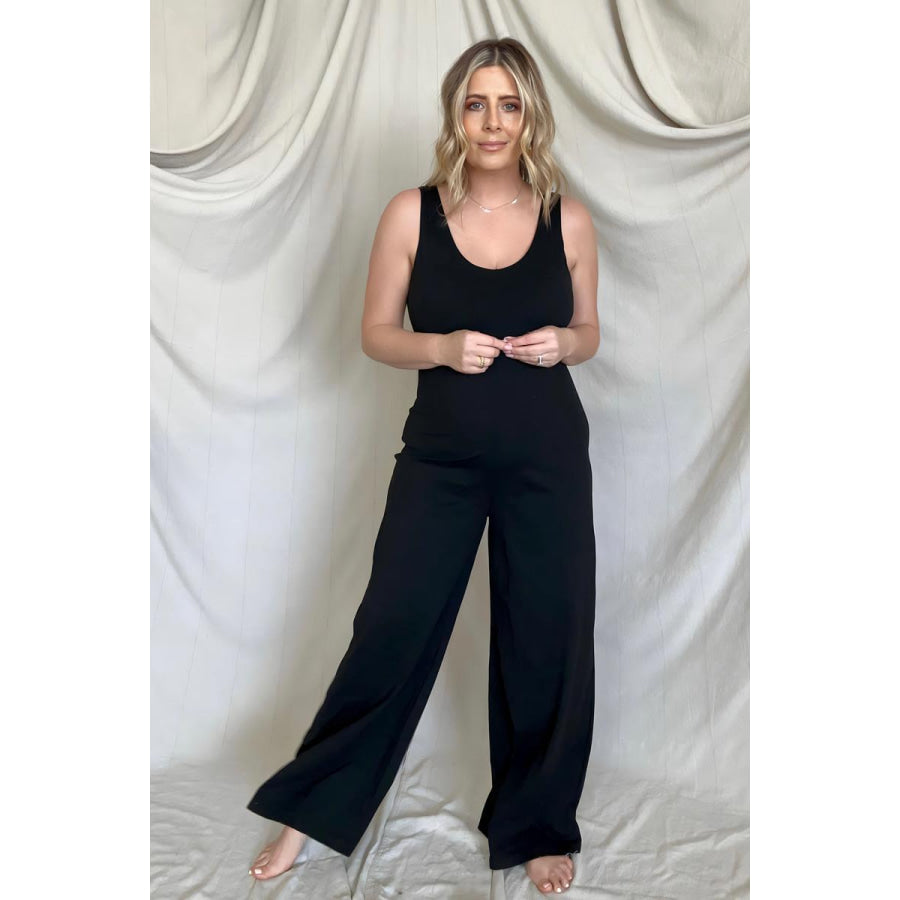 FawnFit Wide Leg Sleeveless Jumpsuit With Built - In Bra Black / S Jumpsuits