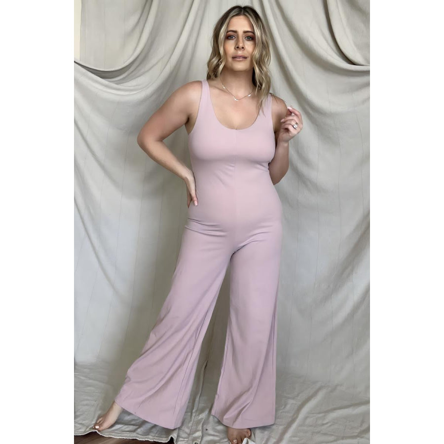 FawnFit Wide Leg Sleeveless Jumpsuit With Built - In Bra Dusty Mauve / S Jumpsuits