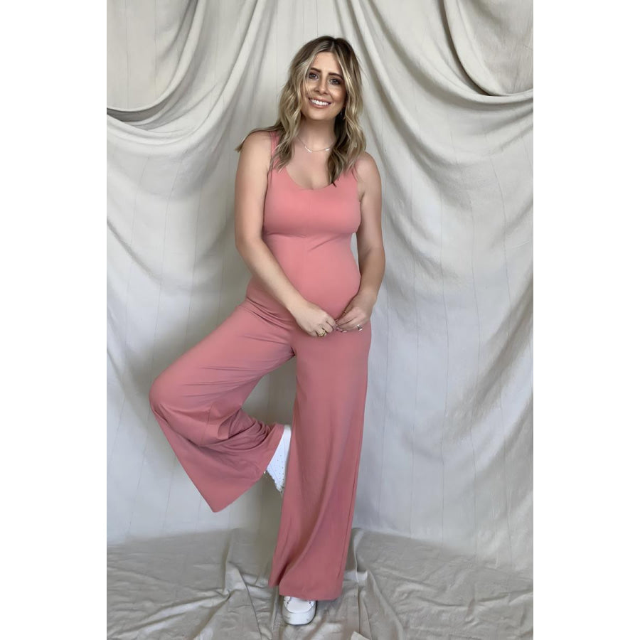 FawnFit Wide Leg Sleeveless Jumpsuit With Built - In Bra Dusty Rose / S Jumpsuits