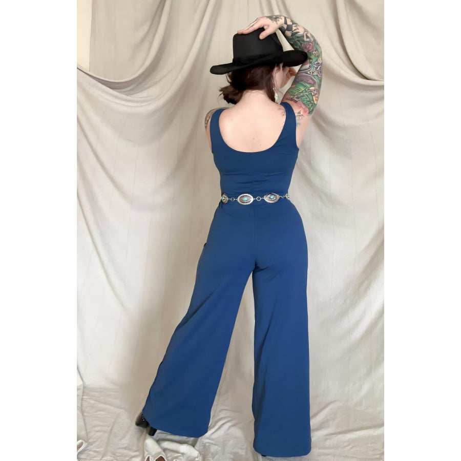 FawnFit Wide Leg Sleeveless Jumpsuit With Built - In Bra Jumpsuits