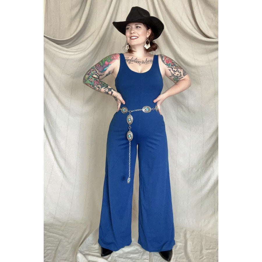 FawnFit Wide Leg Sleeveless Jumpsuit With Built - In Bra Navy / S Jumpsuits