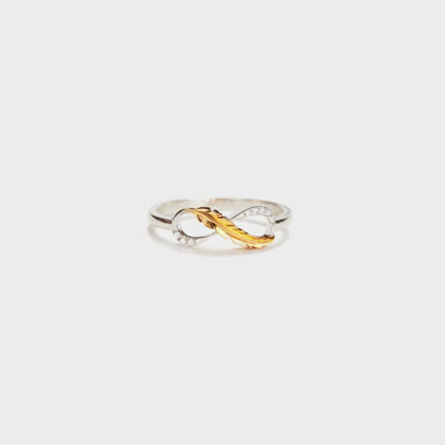 Feather 925 Sterling Silver Zircon Ring Gold / 6 Clothing