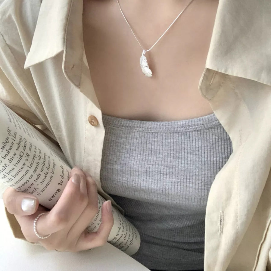 Feather Pendant Necklace Silver / One Size Apparel and Accessories