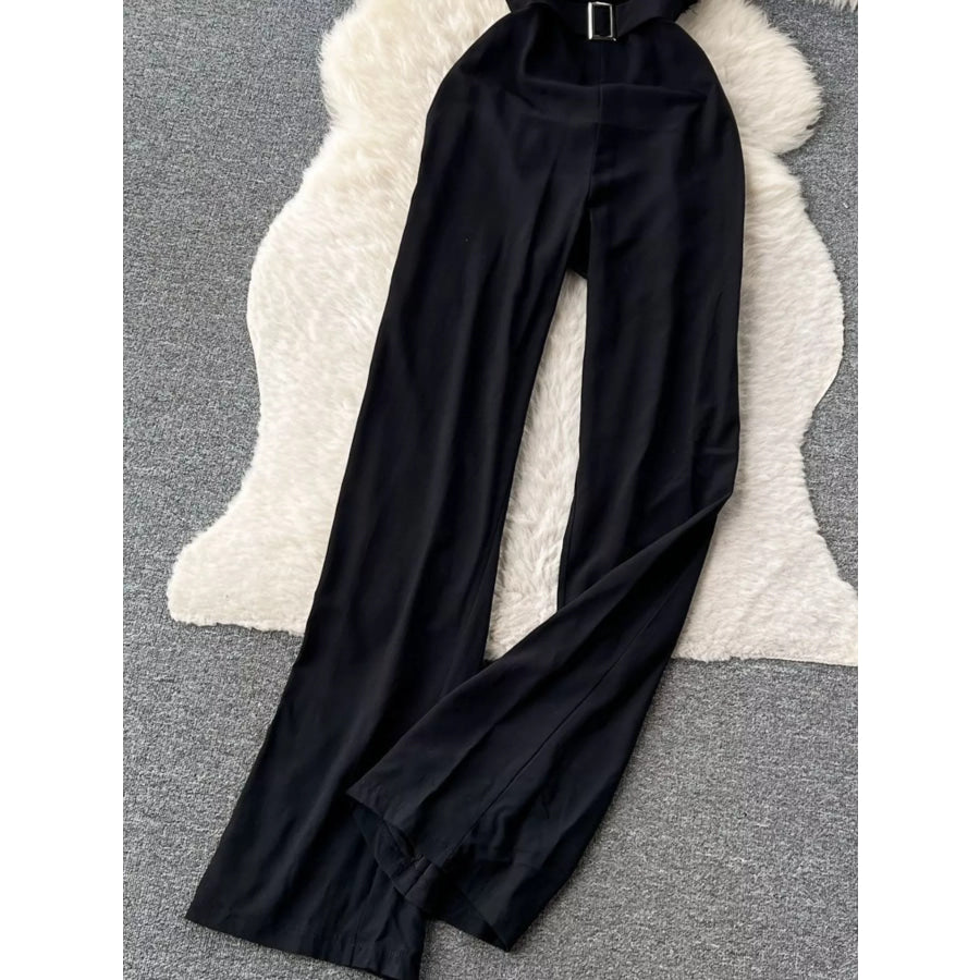 Feather Trim Strapless Wide Leg Jumpsuit Apparel and Accessories