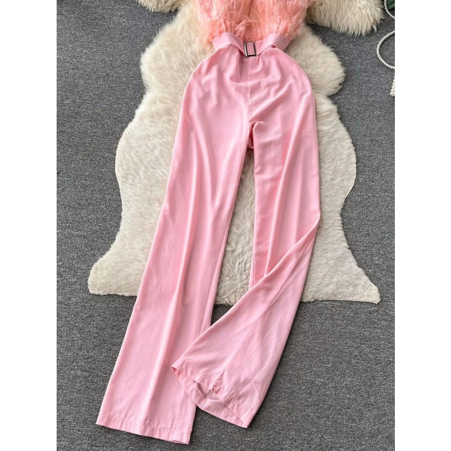 Feather Trim Strapless Wide Leg Jumpsuit Apparel and Accessories