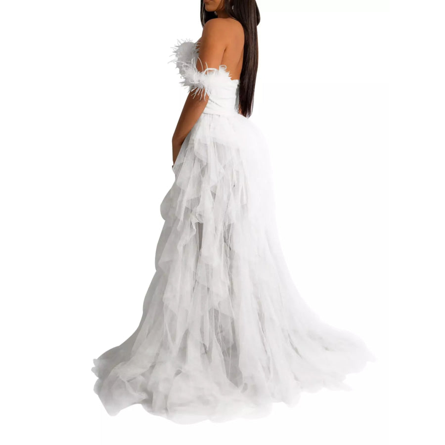 Feathered Corset Tulle Evening Dress Apparel and Accessories