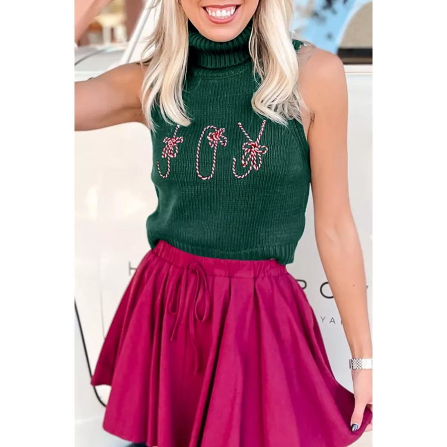Festive Candy Cane Embroidered Turtleneck Sweater Vest Apparel and Accessories